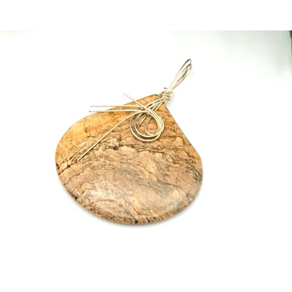 Vintage Jasper Stone Pendant With Gold Wire Wrap Design - Picture 2 of 4